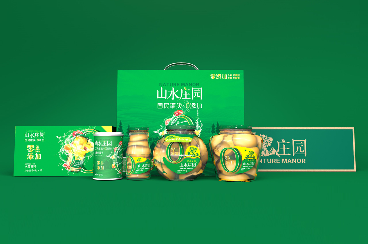 山水庄园水果罐头包装设计